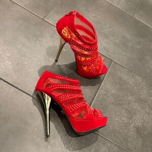 Liliana Carinthia Elegant Red Strappy Heels 7